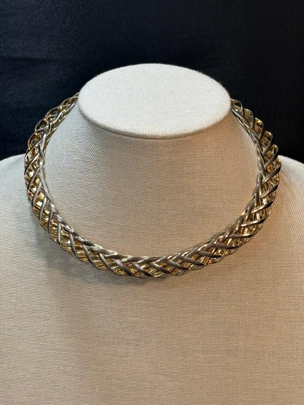 Vintage Two Tone Braided Chain Collar Necklace 55g